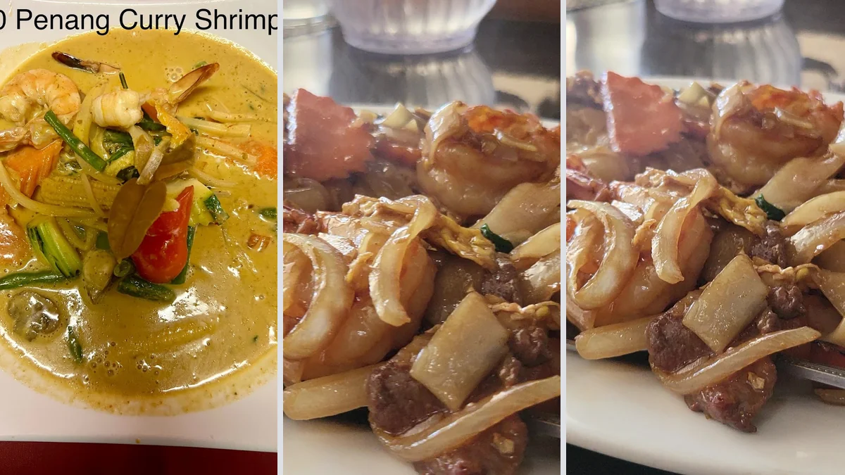 Thai dishes served in a cozy dining room.