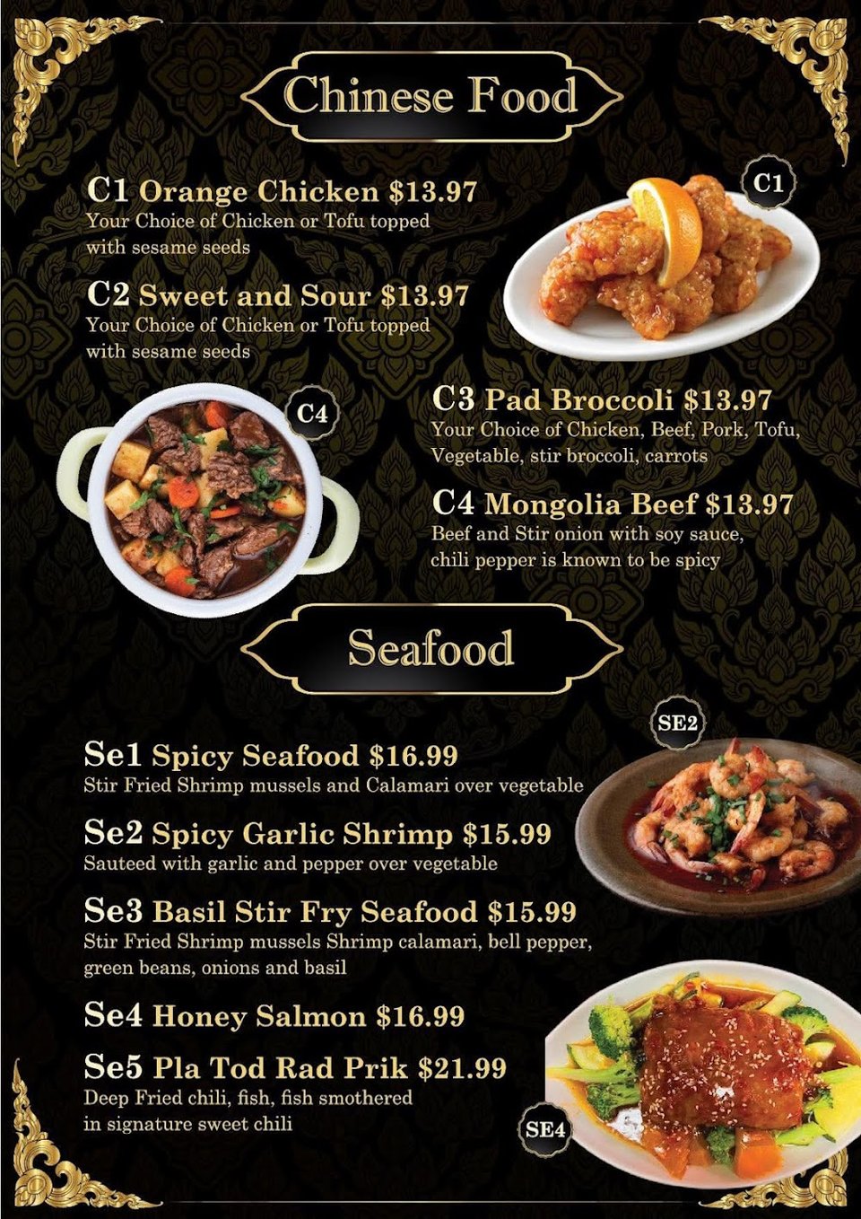 Thai lunch menu with stir fry and soup.